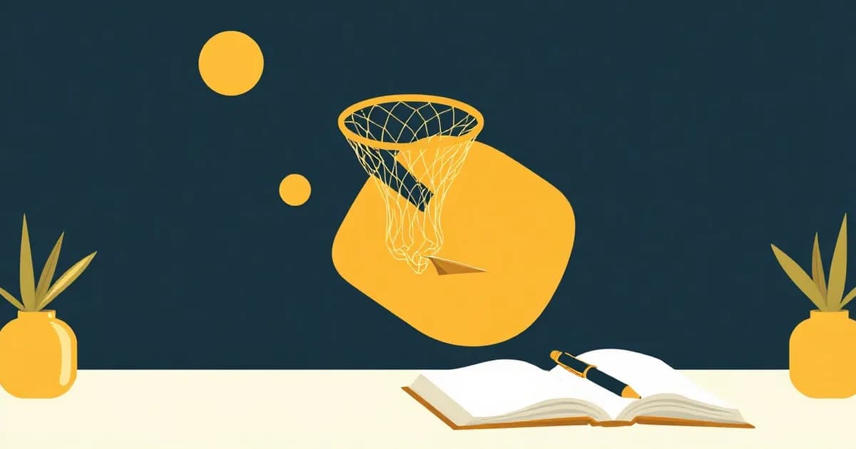 Illustration of a net catching a paper airplane above an open notebook, representing ADHD note-taking apps.