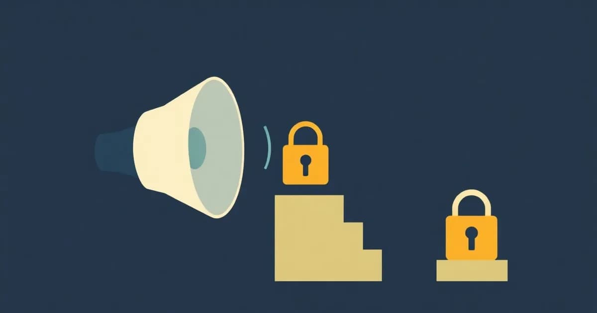Illustration of soundwaves climbing a staircase past open and closed padlocks, for free vs paid AI voice generators.