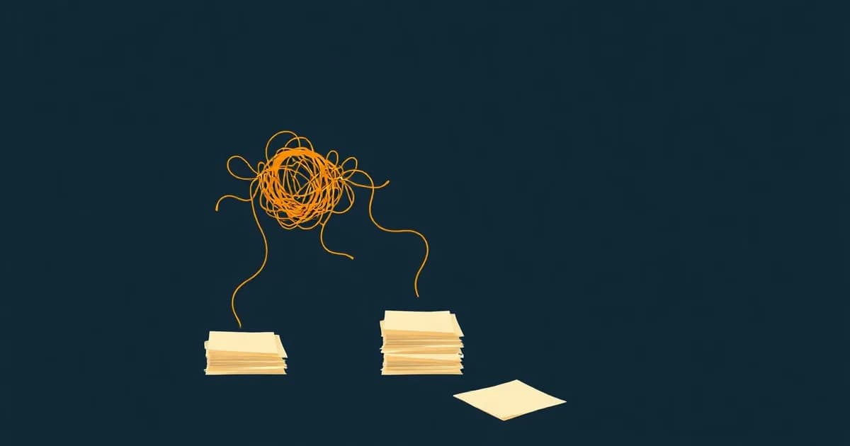 Illustration of a head in profile with tangled thoughts unraveling into three tidy piles, representing a brain dump.
