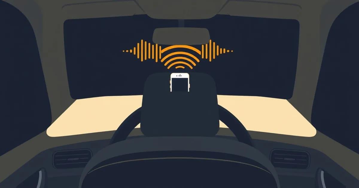 Illustration of a steering wheel from behind with a rising waveform, for capturing ideas while driving.