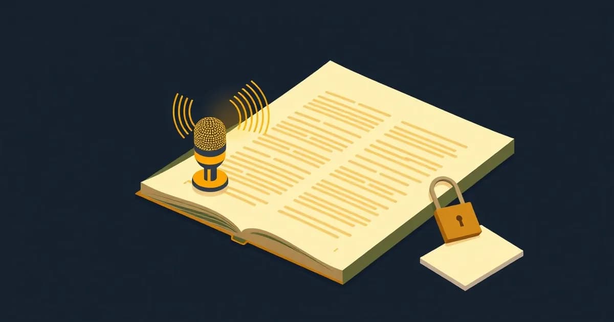 Illustration of a document page with a microphone and a padlock, representing dictation in Microsoft Word.