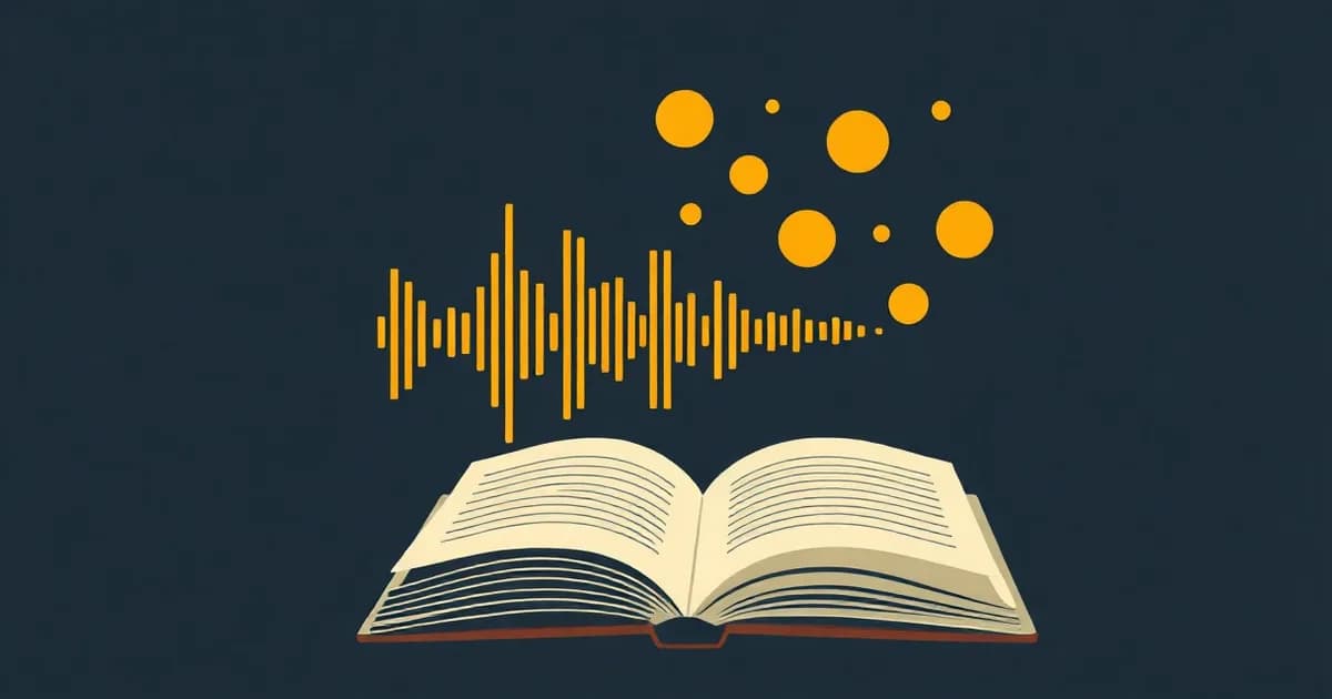 Illustration of a soundwave flowing from a mouth silhouette into notebook lines, representing what dictation means.