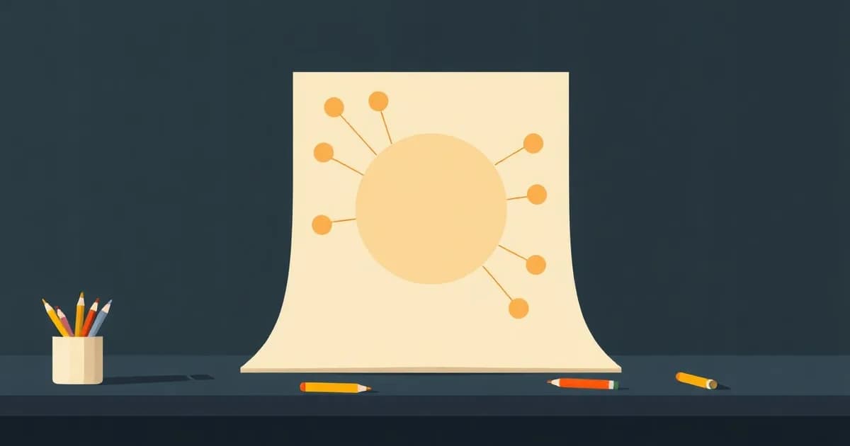 Illustration of a radial diagram of circles and branching lines on paper, for a guide on how to make a mind map.