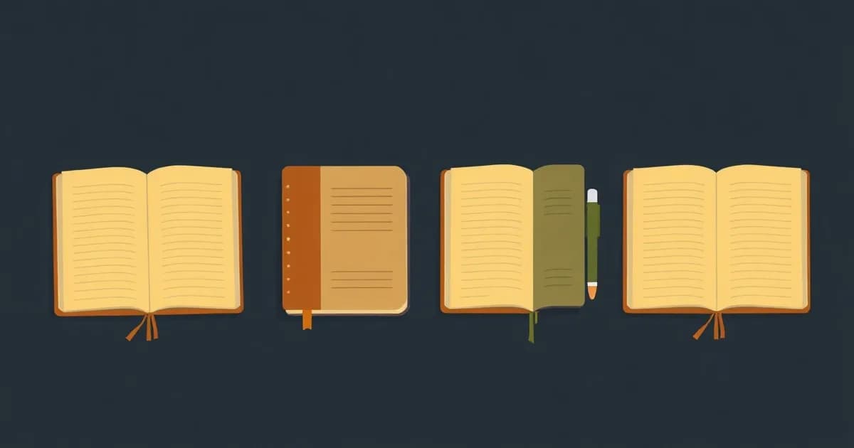 Illustration of four different colored notebooks laid out side by side, for a roundup of the best note-taking apps.