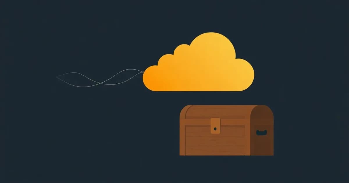 Illustration of a glowing cloud shape beside a locked wooden chest, comparing Notion and Obsidian side by side.