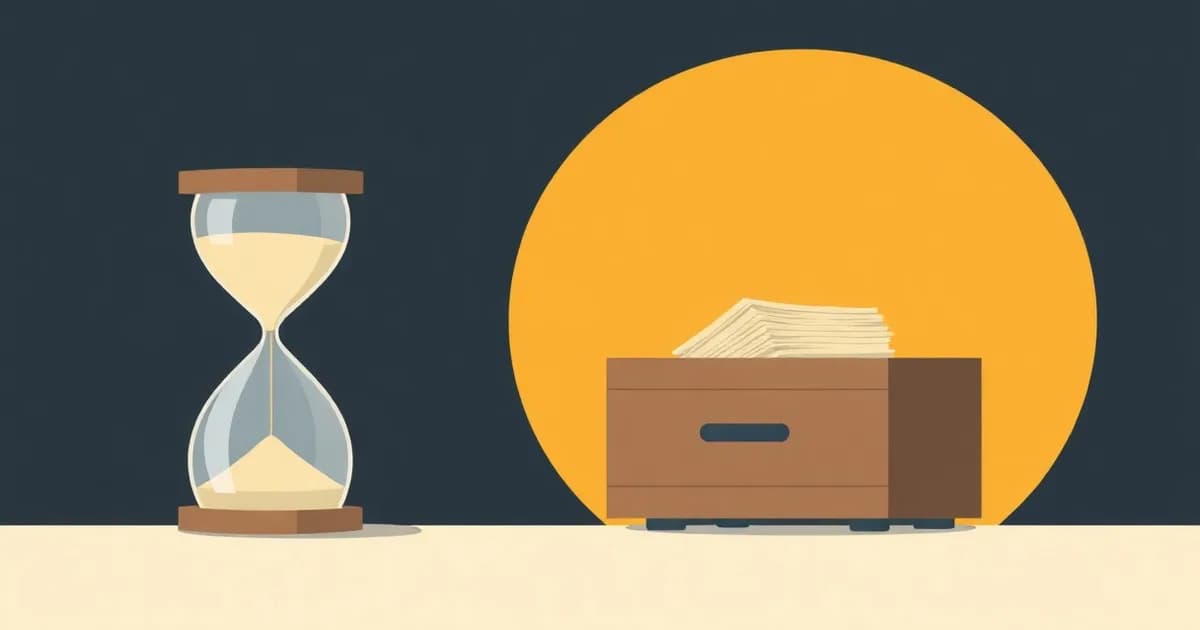 Illustration of an hourglass beside an overstuffed file drawer, comparing Otter's minute cap and Fireflies' storage cap.