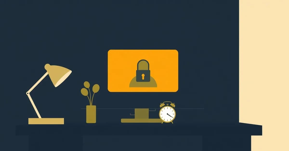 Illustration of a padlocked video call window beside a clock past the hour, for transcribing a Google Meet after the fact.