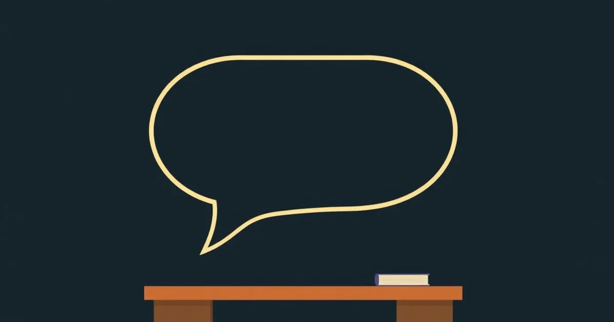 Illustration of a speech bubble with a swirl resolving into orderly lines, representing verbal processing.