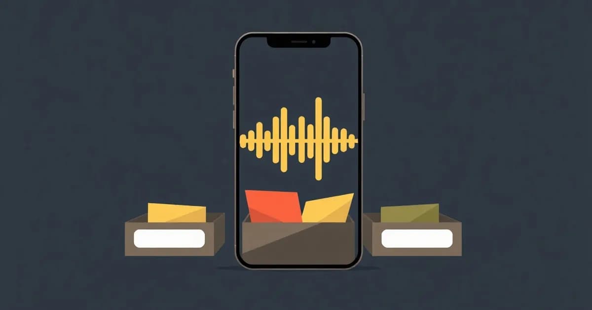 Illustration of a phone with a waveform sorting into labeled trays, representing choosing a voice notes app.