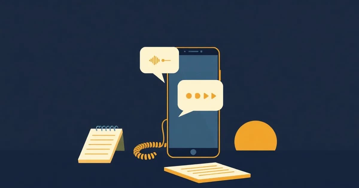 Illustration of a phone with a waveform speech bubble beside a coiled phone cord, for a piece on voice notes for sales.