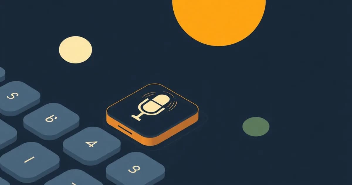 Illustration of a phone keyboard with a glowing microphone key and flowing lines, for a guide on voice to text on Android.
