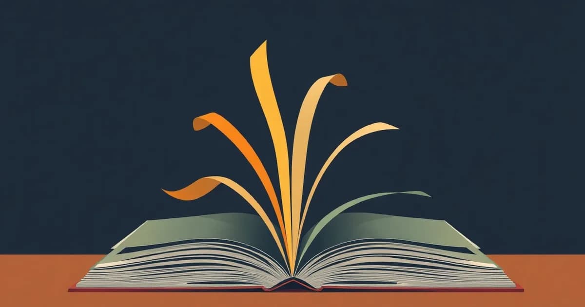 Illustration of an open journal with four colored ribbons fanned out like a compass, for a piece about journal prompts.