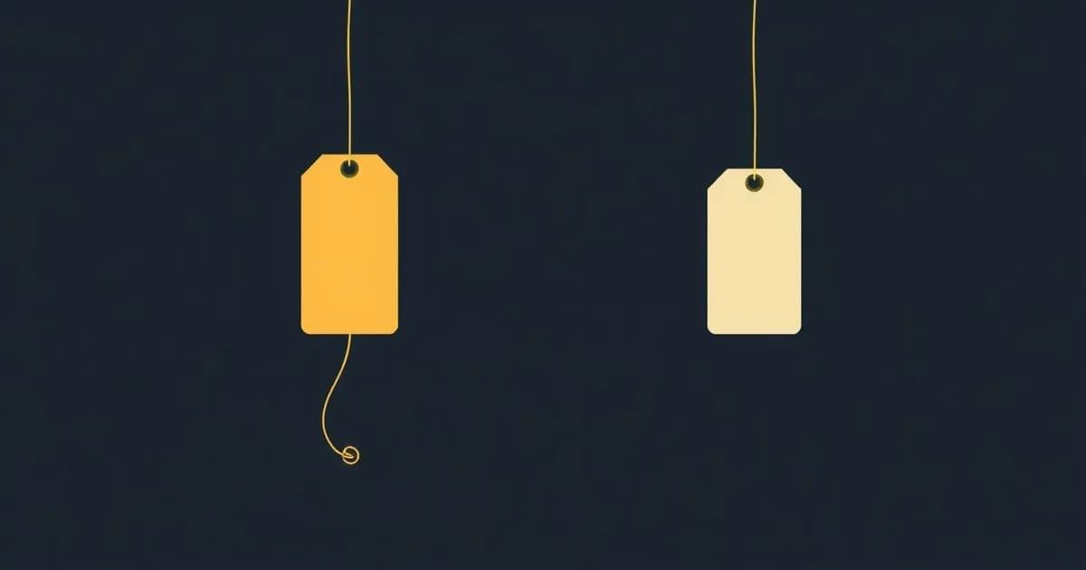 Illustration of two price tags with different lengths of trailing paper, comparing Notta and Otter free tiers.