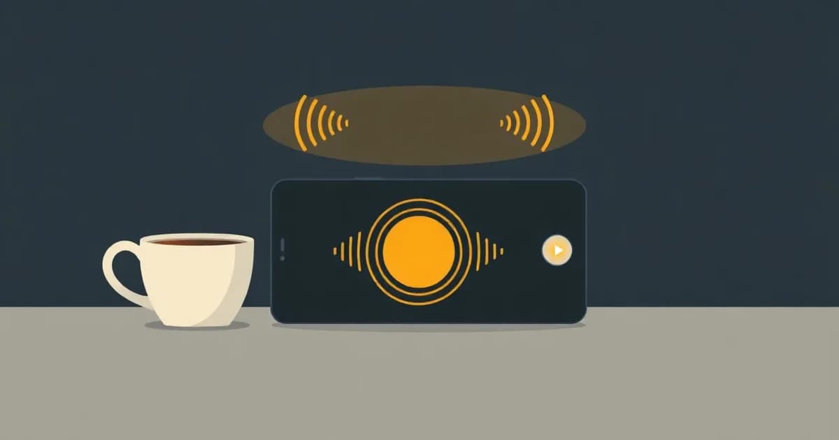 Illustration of a phone with sound waves and a recording light between two coffee cups, for recording phone calls.