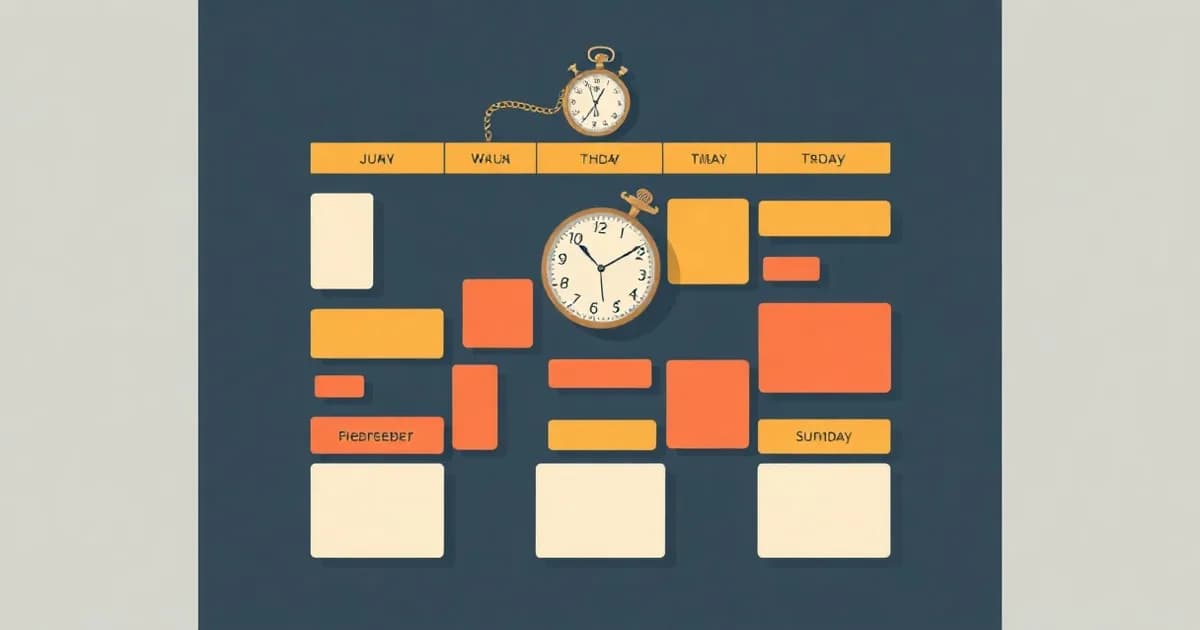 Illustration of a weekly calendar filled with puzzle-like colored blocks, for a guide to the time blocking method.