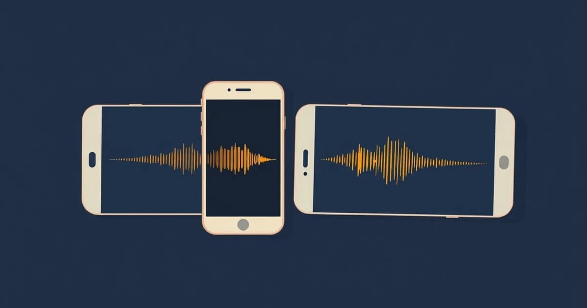 Illustration of two smartphones side by side each showing a different waveform, for a complete guide to voice memos.